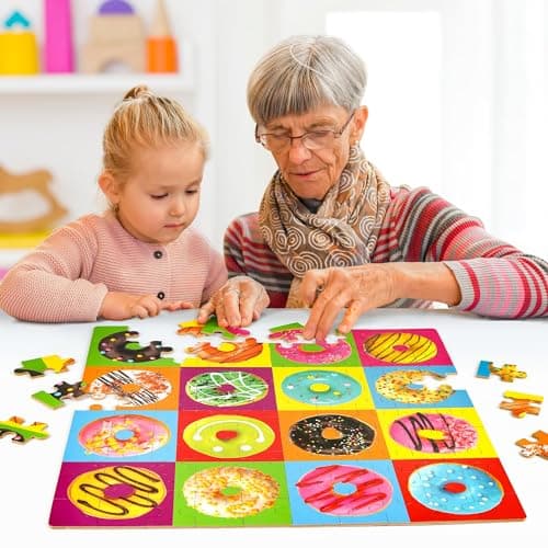 SYNARRY Puzzles Beignets 100 Pièces pour Enfants âgés de 4 5 6 7 8 Ans, Jouet de Puzzle éducatif d'apprentissage