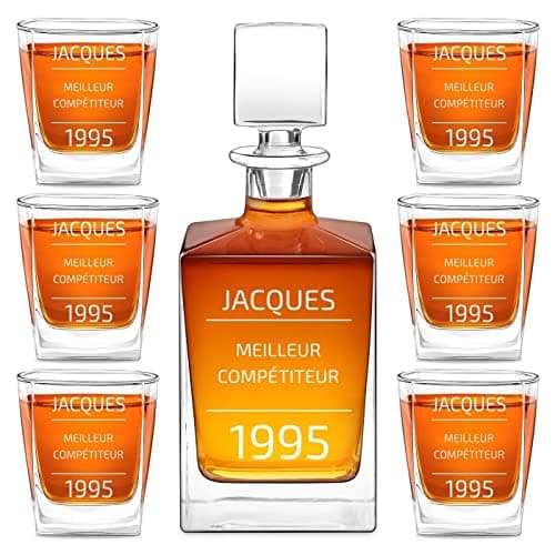 Maverton Set Whisky personnalisable - Ensemble de Carafe en verre de 810 ml et 2/4 / 6 verres de 250 ml pour lui - meilleur copain - Service Whiskey pour papa - Cadeau anniversaire homme - Année