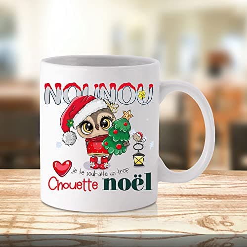 ÉNJA Création Cadeau NOËL - Mug NOUNOU. Nounou/Tasse – Joyeux Noël - Cadeau fêtes de fin d'année personnalisé. Cadeau original. Céramique haute qualité 11oz - 320 ML (NOUNOU)
