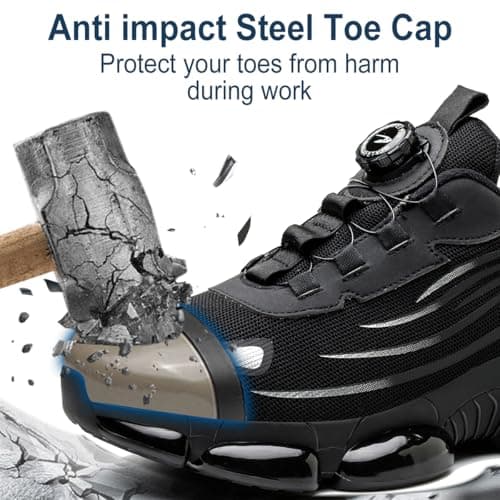 GUDECIUS Chaussures de Securité Légère Hommes Respirantes Femme Basket Securite Embout Acier Protection Chaussure Confortable Antidérapante Chaussure de Travail Noir 43 EU