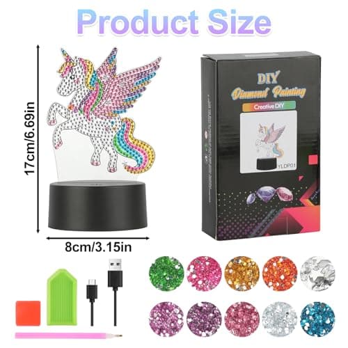 Set de Diamond Painting Lampe, Kit Diamond Painting Créative, Diamond Painting Enfant sur Diamant LED 7 Couleurs, Diamond Painting Licorne pour Cadeau de Vacances, Cadeau D'anniversaire