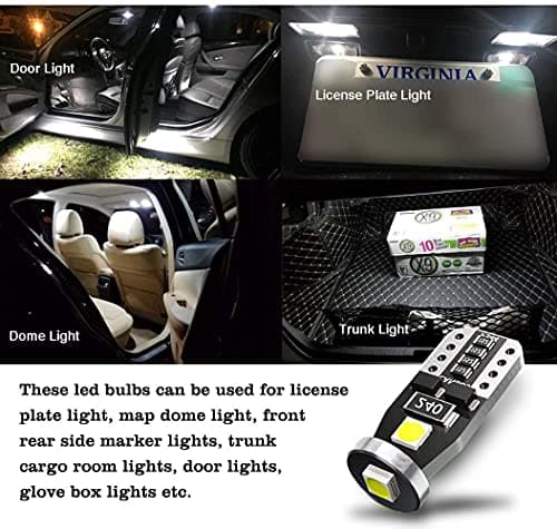 SageSunny 10 pièces Ampoule T10 W5W LED Intérieur Voiture 194 501 168 12V 3SMD 3030 puces 6000K Blanc pour Voiture Côté Dôme Carte Porte Courtoisie Coffre Plaque d'immatriculation Lumières