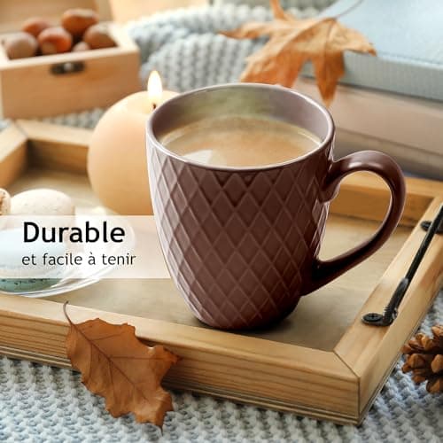 MIAMIO - 6 x 400 ml - Set de tasses à café/tasse - Tasse en céramique moderne Matt - Tasse à café grande taille - Collection Palmanova (Beige)