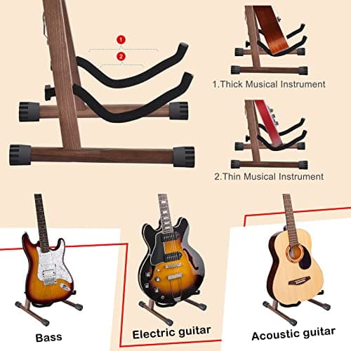 Support Guitare, Support Guitare Electrique en bois avec Caoutchouc Antidérapant et bras en Mousse Souple, Support Guitare Acoustique Portable et Pliable, Facile à Assembler