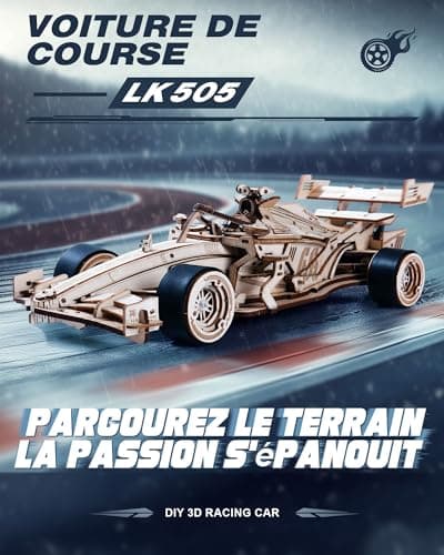 Robotime Maquette en Bois à Construire Puzzle 3D Adulte Voiture de Course Racing Car, 5H Montage, Cadeaux Adolescents Enfants, Moteur Mécanique Rugissant, 8-10M en Avant, LK505