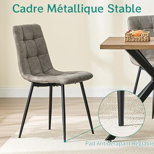 JIJIAN Lot de 4 Chaises de Salle à Manger, Chaises de Cuisine en Tissu Technologique, Chaises Rembourrées pour Salon avec Pieds en Métal Noir, pour la Salle à Manger, la Salle d'attente, Gris Kaki