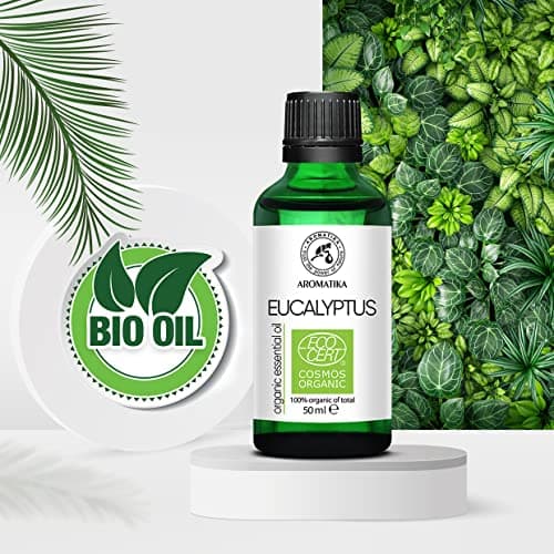 Huile d'Eucalyptus Bio 50 ml - Eucalyptus Globulus Organic - Huile Essentielle Bio - Huile d'Eucalyptus pour Diffuseur et Lampe Aroma - Huile de Sauna - Parfums d'Intérieur - Aromathérapie