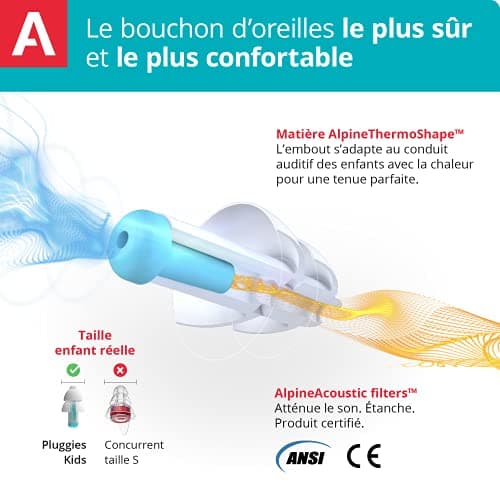 Alpine Pluggies Bouchons d'oreilles : protections auditives pour enfants et petits conduits auditifs - Bouchons étanches adaptés à toutes activités - Hypoallergéniques et réutilisables