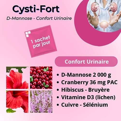 NUTRIGÉE - Cysti-Fort - Confort Urinaire - Empêche l'adhésion des Bactéries, Facilite Leur Élimination, Régule Le Système Immunitaire - 7 Sachets - Programme de 7 Jours - Fabriqué en France