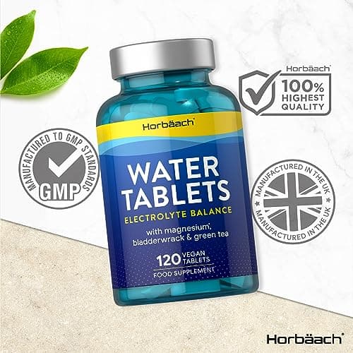 Retention D'Eau Drainant Puissant | 120 Comprimés Vegan | Electrolyte Complex Avec Magnésium Thé Vert et Fucus | Water Balance Supplements | par Horbaach