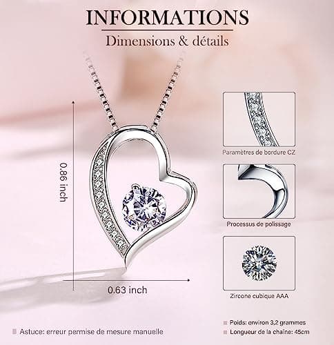 boîte de Rose eternelle avec Bijoux Argent 925,Collier Femme,Pendentif Coeur avec Rose Conservée et Stabilisée Rouge,Cadeau pour Elle la Noël,La Saint-Valentin,Fête des mères,Anniversaire