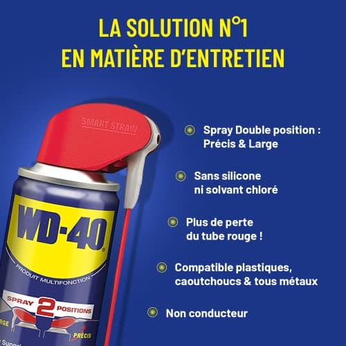 WD-40 Produit Multifonction Spray Double Position Sans Silicone Non Conducteur Compatible Plastiques, Caoutchoucs, Tous Métaux 200 ML