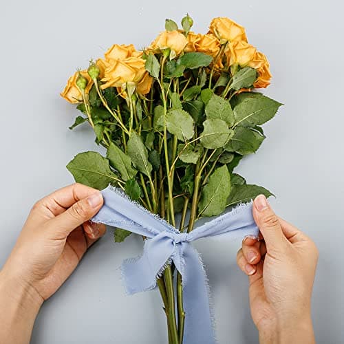 AIFUDA Lot de 8 rouleaux de ruban en mousseline de soie fait à la main pour bouquets, décoration, invitations de mariage - 8 couleurs - 3,8 cm x 2,9 m