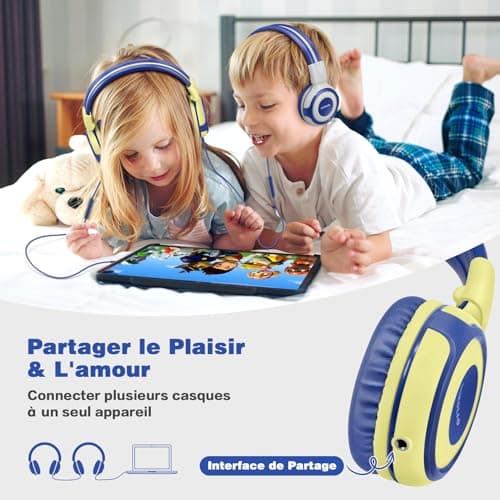 SIMOLIO Casque Filaire pour Enfants<94dB Protection auditive, Casque Enfant Supra-auriculaire avec Port de Partage et Microphone intégré pour garçons et Filles