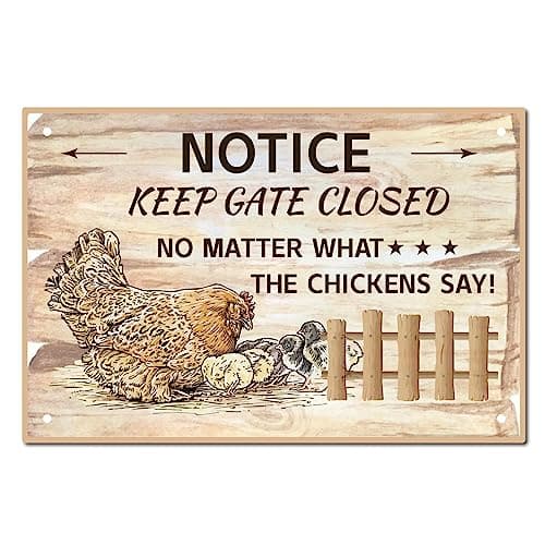 CREATCABIN Poulet Tin Sign Vintage Metal Signs Peinture Retro Farmhouse Plaque Poster Wall Art Plaque for Garden Porch Bathroom Kitchen Cafe Wall Christmas Decor 30 x 21 cm-Keep The Gate Closed