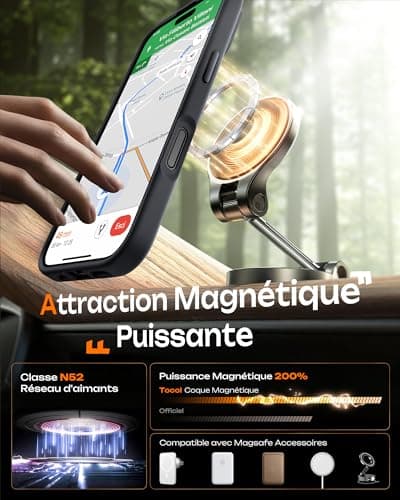 TOCOL Coque Magnétique pour iPhone 17 6,3 Pouces, Compatible avec MagSafe, Anneau Magnétique Intégré, Protection de l'objectif améliorée, Coque Mat Translucide Fine Antichoc, Noir