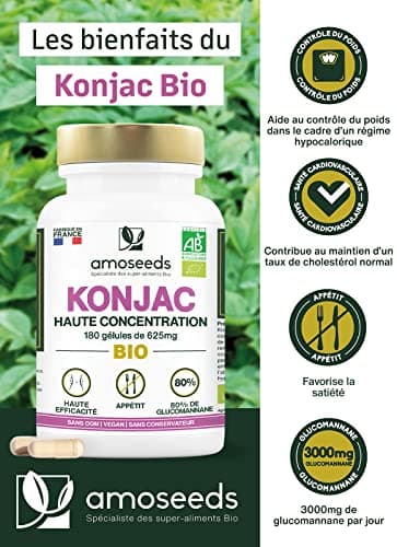 Konjac BIO Extra Fort | 3000mg Glucomannane | 180 Gélules Vegan | Aide au contrôle du poids dans le cadre d’un régime hypocalorique | Qualité Supérieure