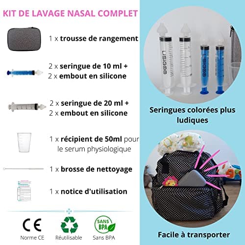Seringue nasale bebe enfant 10 ml 20 ml et embout silicone souple - Mouche bebe seringue - Pipette serum physiologique - Seringue nez bebe - Trousse de soin bebe - Cadeau naissance garcon fille bébé