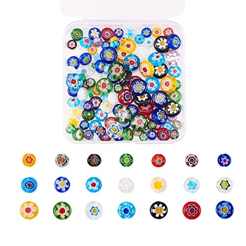 UR URLIFEHALL Lot de 140 perles en verre soufflé Millefiori rondes et plates - Motif floral - Perles d'espacement en vrac pour la fabrication de bijoux