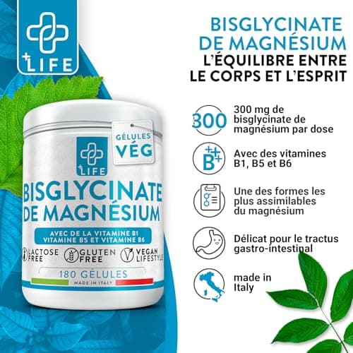 Magnesium Bisglycinate 360 Gélules Piulife® Avec Vitamine B6, B1, B5 Magnésium Organique, Supplément Musculaire, Système Nerveux, Fatigue, Magnesium Glycinate, Magnésium Pour Dormir