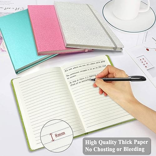 Carnet A5 à Paillettes Rosa, Les Paillettes Brillantes ne se Décollent Jamais 21x14,5cm 80 Feuilles Lignée Cadeaux Cahier de Note pour Femme Fille Adolescent écrivant Prendre des notes Projets Bureau