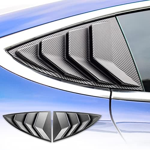 KUNGKIC Lot de 2 persiennes de fenêtre latérale arrière pour Tesla Model 3 2017-2024,Housses de persiennes de fenêtre, ABS,Pare-Soleil,Pluie,décoration extérieure Cool (Fibre de Carbone Mat)