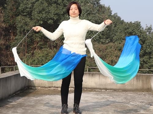 Winged Sirenny 1 Pièce Poi Voile de Danse Orientale (Baladi) 135cm, Accessoire De Danse Ventre en Vraie Soie (Mer)