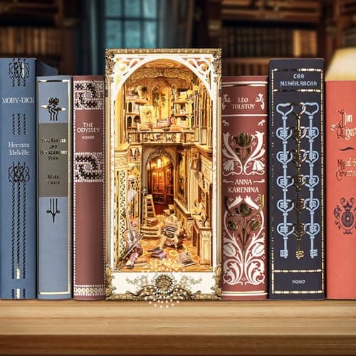 BuzzoXerex DIY Book Nook, Miniatures Nook avec Housse de Protection, Miniatur Haus Selber Bauen avec Lampes LED, Maquette en Bois a Construire avec Meublé (Bibliothèque du Palais)