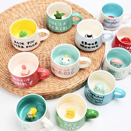 Arawat Tazzine Da Caffè Divertente Tazze Da Tè In Ceramica 350ml Mug Colazione Tazze Da Cappuccino Simpatiche Con Cucchiai e Sottobicchiere Tazza Espresso Di Alta Qualità Regalo Per Natale