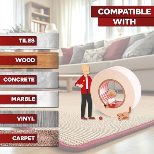 XFasten Ruban à tapis double face résistant au bois, 2 pouces x 30 Yards; pour carpettes, sans résidus