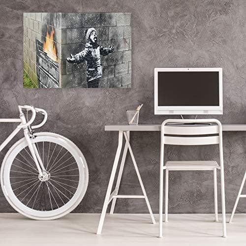 Feeby Tableau sur toile XXL Port Talbot Smog Neige 120x80 cm Art Image Deco Banksy Street Art gris