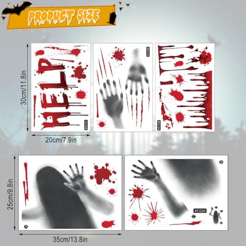 Dwafill Autocollant Halloween Horreur, Décoration Halloween Fenêtre, Autocollant de Fenêtre Halloween, Zombie Decoration Halloween, Affiche Halloween, pour Portes, Maisons Hantées (Rouge)