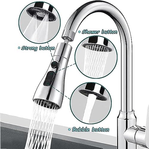 Aérateur de Robinet Pivotant à 360°, Embout Robinet Cuisine avec 3 Modes, Douchette Mousseur Robinet Economie Eau, Adaptateur de Rallonge de TêTe de Robinet Salle De Bain lavabo (Argent)