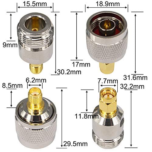 Boobrie 4PCS Kit de Connecteur Type N vers SMA Adaptateur N Mâle/Femelle à SMA Mâle/Femelle Fiche N SMA Connecteur SMA N-Type pour Antenne CB, Radio, Antenne WiFi, Antenne Routeur WiFi sans Fil