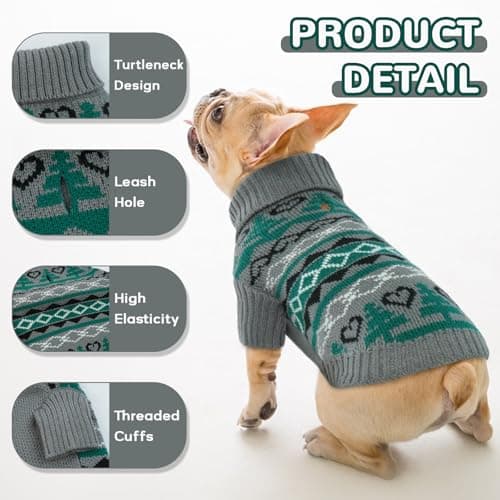 Pull-Overs pour Chien/Chat, Pull de Noël pour Chien Chat Vêtements d'hiver pour Animaux de Compagnie Roulé Tricot Chandails De Noël pour Chiens pour Temps Froid(Gris, XS)
