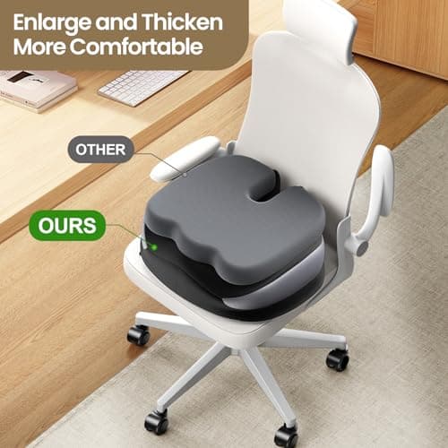 Benazcap Grand Coussin de Siège pour Chaise de Bureau, Siège de Voiture, Mousse à Coussin de Chaise Ergonomique Réduisant la Douleur, Augmente Le Confort D'assise, Favorise la Circulation Sanguine