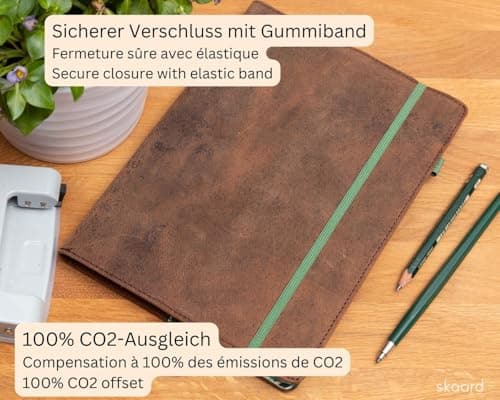 skaard Carnet de Notes | A5 | Papier Recyclé Pointillé | Cuir Vintage | Design Verde | Rechargeable
