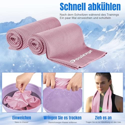 Bouiexye Lot de 2 serviettes rafraîchissantes 100 x 30 cm - Rose - En microfibre - Pour le sport, le fitness, le yoga, les voyages, la course