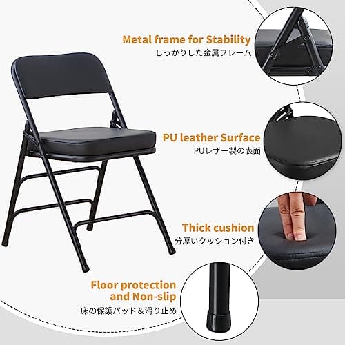 BOOSDEN Chaise Pliante, Chaise Pliante Confortable, Chaise Pliante Salle a Manger, Chaise pliante à 5cm rembourrage épais, Chaises Pliantes pour Cuisine,Bureau,Extérieur,Jardin, Charge maximale 136 kg