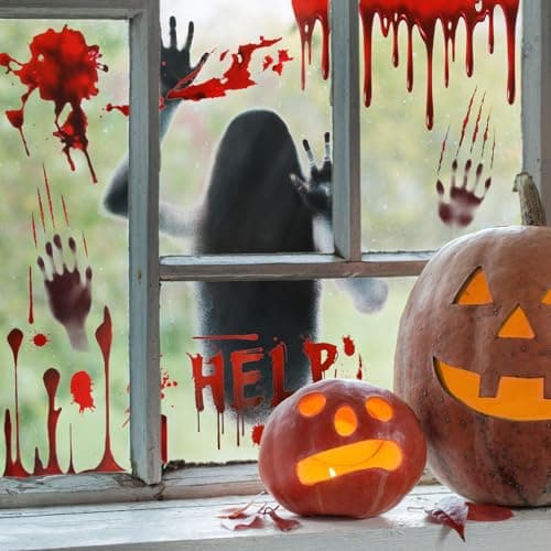 Dwafill Autocollant Halloween Horreur, Décoration Halloween Fenêtre, Autocollant de Fenêtre Halloween, Zombie Decoration Halloween, Affiche Halloween, pour Portes, Maisons Hantées (Rouge)