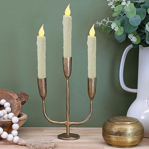 CVHOMEDECO. Bougies en Cire véritable, trempées à la Main, fonctionnant sur Piles, avec minuterie LED, décoration Rustique Primitive, 17,1 cm, Ivoire, 3 PCS dans Un Paquet.