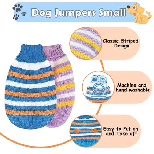 KASESSS 2Pièces Pull Chien Col Roulé, Pull pour Chien Petite Taille en Tricoté Hiver, Pull Chaud Manteau pour Petit Chien,Stries Pull pour Petit Chien,Costume Vetement pour Chat Chihuahua Chiot Yorkie
