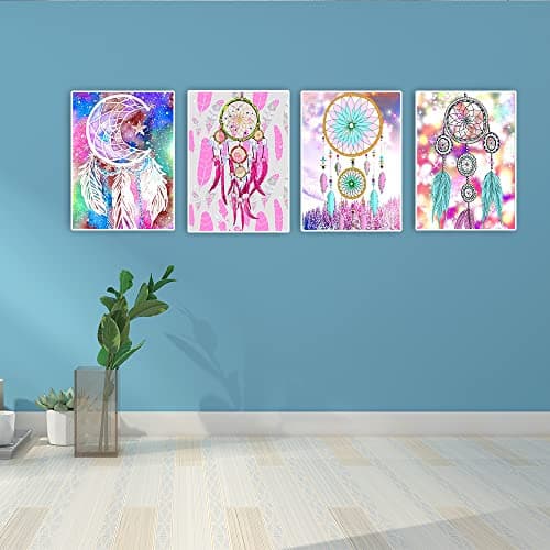 DCIDBEI Diamond Painting Attrape Reve Lot de 4 30x40 cm Peinture par Numéros Attrape Rêves Broderie Diamant Attrape Reves Enfants et Filles Point de croix Mosaïque Diamant Perle Attrape-rêve Adulte