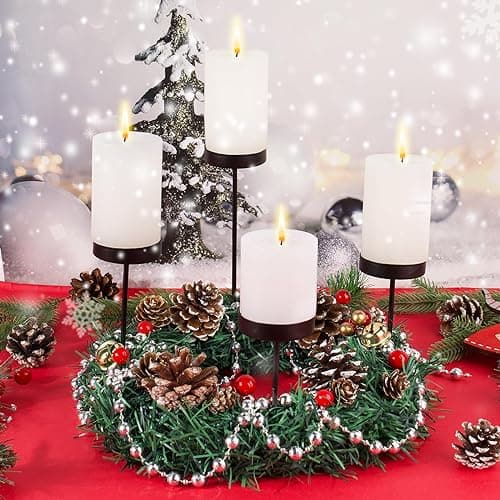 Porte-Bougie Rond Noir 4 Bougies Tiges pour Couronne de l`Avent Bougeoir Chandelier Détachable en Métal Decoration Table pour Noël Mariage Cérémonie Anniversaire Saint Valentin