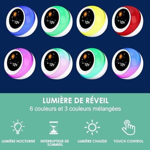 I·CODE Réveil Enfant, Réveil d’Apprentissage au Sommeil pour Enfant, avec Affichage de la Lune et du Soleil, veilleuse, Alarme et Son favorisant Le Sommeil intégrés