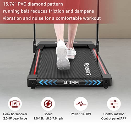 CITYSPORTS Tapis de Course,Tapis Roulant Pliable 12 km/h,avec Affichage LED,APP et 360° Tablet Holder,Walking Pad Compact pour la Maison et Le Bureau(Black&Red)