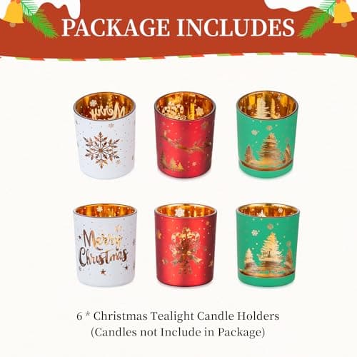 Glasseam Bougeoir De NoëL en Verre : Lot De 6 Bougies Chauffe-Plat Rouge Vert Blanc Bougies Chauffe-Plat De NoëL Bougies Votives DéCoratives pour Centres De Table DéCorations De FêTe Cadeau