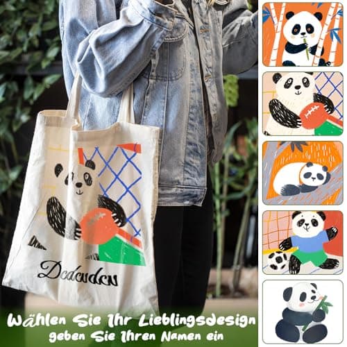 YINYIFANS Sac en Toile à Nom Personnalisé,Sac en Tissu Panda,Sac Fourre-Tout Réutilisable,Cadeau Pour Enfants,étudiants,Amis,Mamans,Demoiselles D'honneur(Style H)