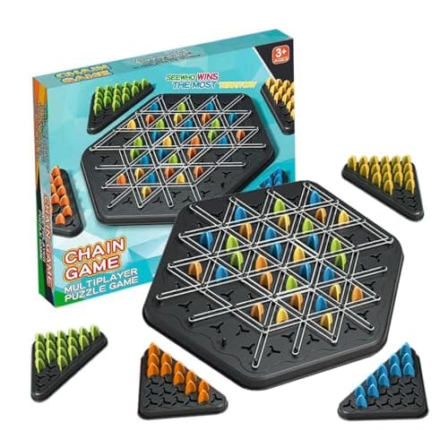 Jeu De Triangle en Chaîne, Jeu De Chevi Lles Interactif,Jeu De Société Peg,Jeu De Triangle en Chaîne Amusantavec 4 Chevi Lles De Couleur Et Élastique Blanc pour Les Réunions De Fami Lle Et Voyages