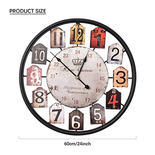 Yumyolk Horloge Murale Ronde, 53 cm, Silencieuse, Fonctionnement à Piles, Noire, Brune